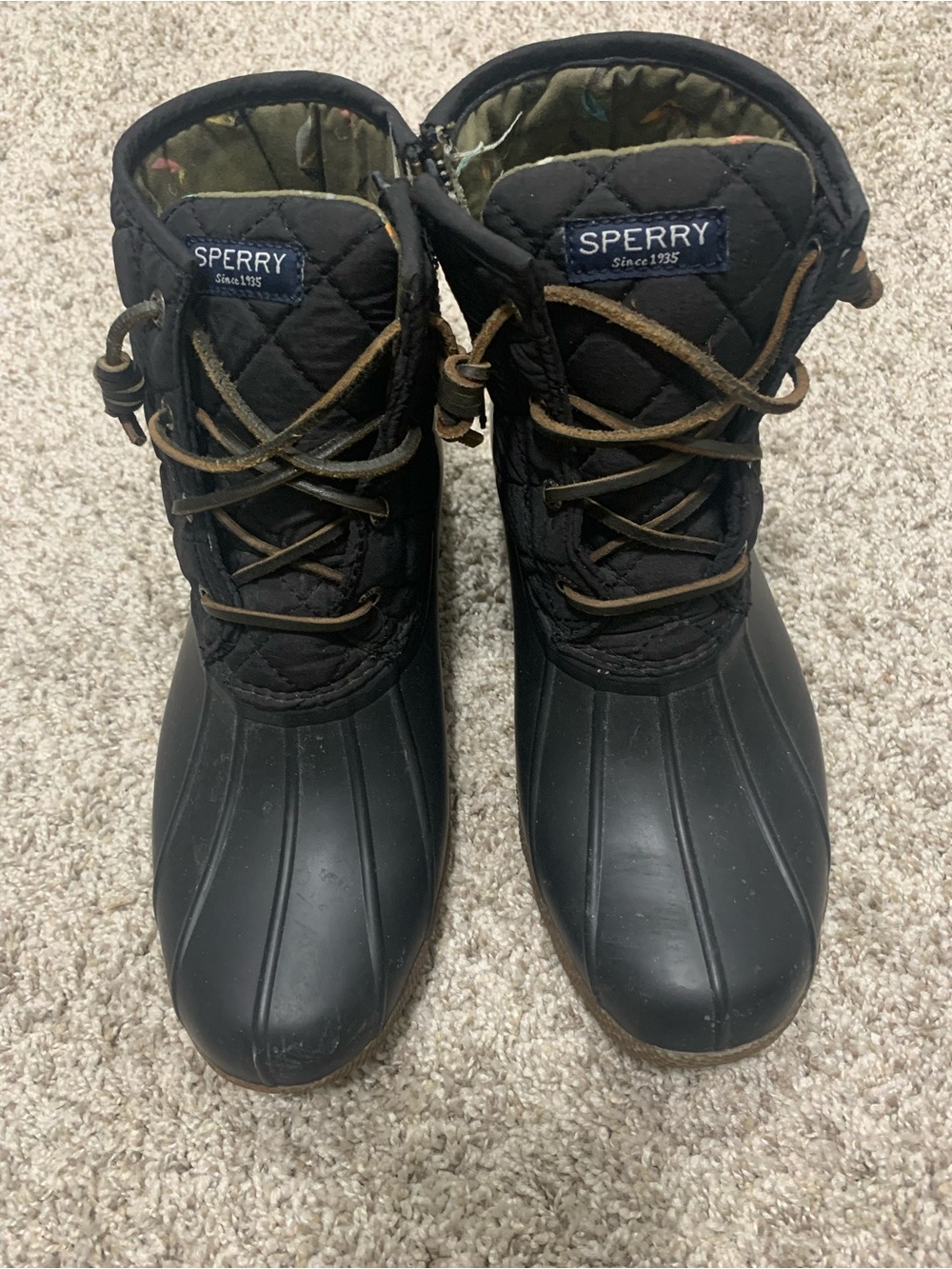 Sperry Black Quilted Waterproof Duck Boots